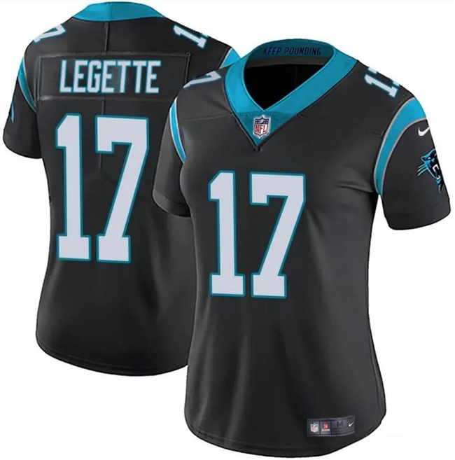 Women's Carolina Panthers #17 Xavier Legette Black 2024 Draft Vapor Stitched Jersey(Run Small)